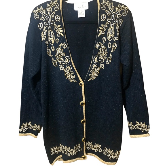 jocelyn smith Sweaters - Jocelyn Smith vintage black and gold cardigan sweater size Large